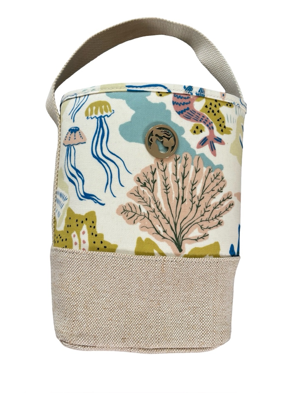 Coastal Canvas Storage Basket with Handle - Beige & Multicolor